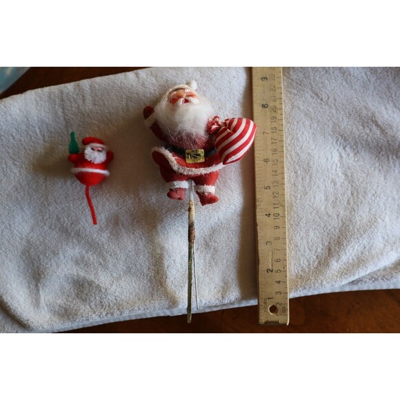 Rough Damaged Vintage Christmas Floral Pick Flocked Dancing Santa Claus + Bonus - Picture 4 of 10